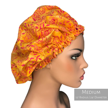 Load image into Gallery viewer, Floral Springtime - Batik and Silk - Orange and Magenta Hair Bonnet