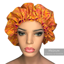 Load image into Gallery viewer, Floral Springtime - Batik and Silk - Orange and Magenta Hair Bonnet
