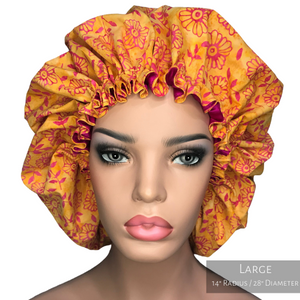 Floral Springtime - Batik and Silk - Orange and Magenta Hair Bonnet