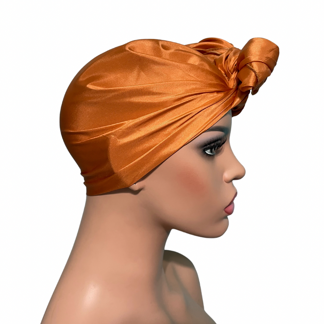 100% Silk Hair Scarf - Persimmon